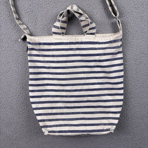 Baggu Tote Bag White Canvas Double Handle Nautical Sailor Stripe Shoulder - Picture 2 of 16